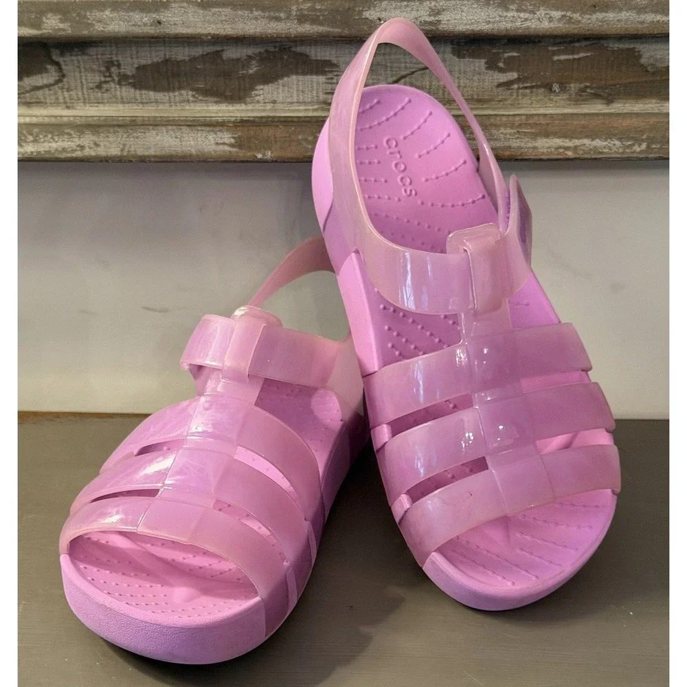 Girls Isabella Jelly Sandals Crocs Size J 2 Pinkish Purple Lilac